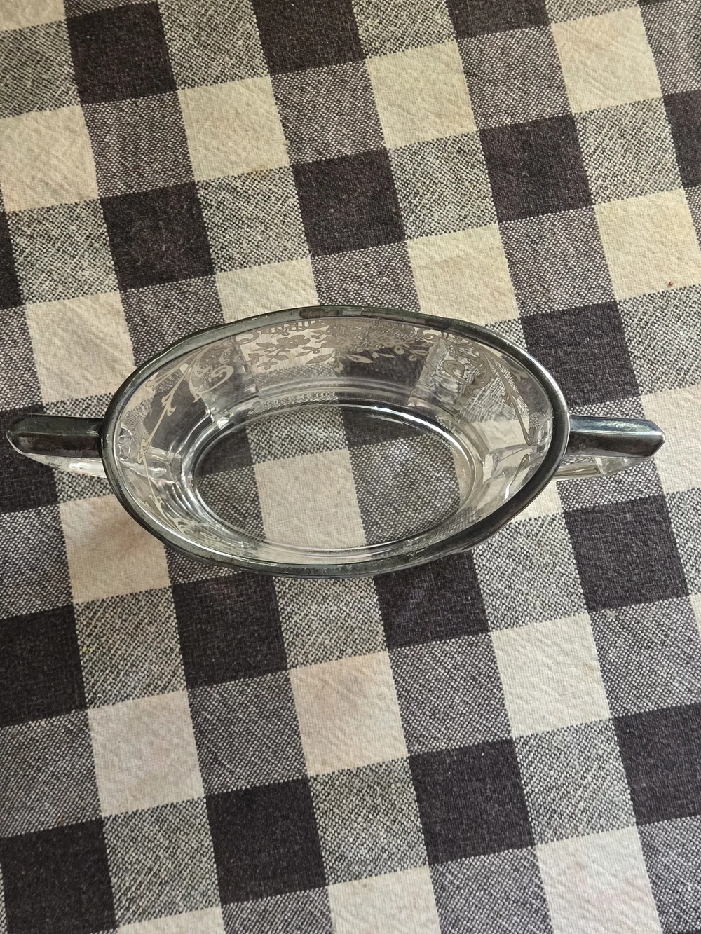 Vintage Clear Glass Sugar Bowl With Silver Overlay Floral Pattern